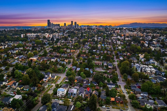 view of aerial view at dusk