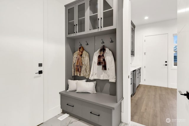 mudroom featuring light hardwood / wood-style flooring