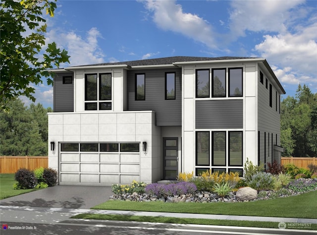 view of front facade with a front yard and a garage