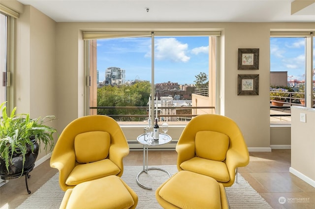 sitting room with a baseboard heating unit