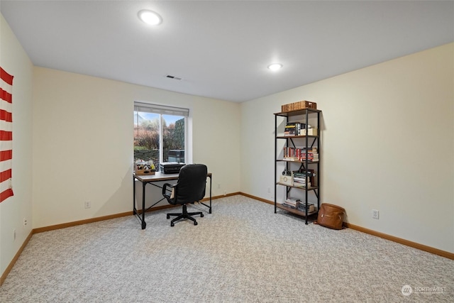 view of carpeted home office