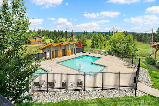 view of swimming pool with a patio area