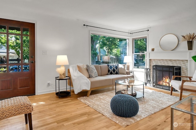 living room featuring a fireplace and hardwood / wood-style flooring