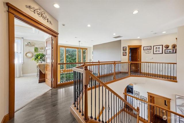 corridor featuring dark hardwood / wood-style flooring