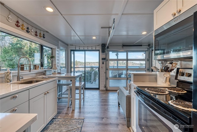 kitchen featuring dark wood-type flooring, sink, white cabinets, and stainless steel appliances