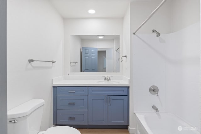 full bathroom with vanity, toilet, and tub / shower combination