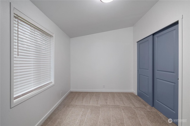 unfurnished bedroom featuring carpet floors and a closet