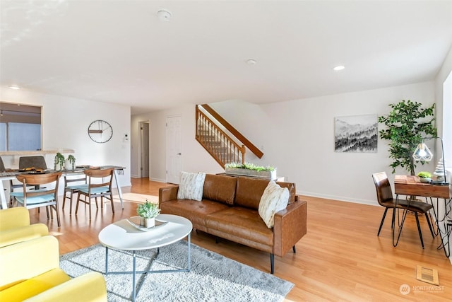 living room with light wood-type flooring