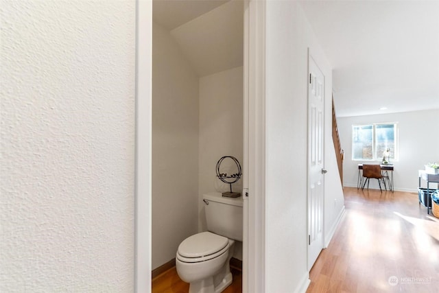 bathroom with wood-type flooring and toilet