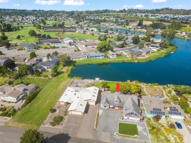 drone / aerial view featuring a water view