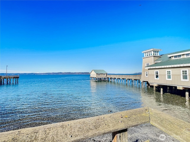 view of dock with a water view