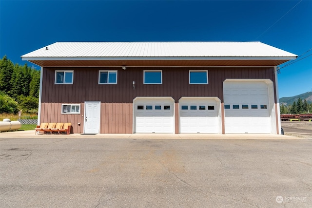 garage with a mountain view