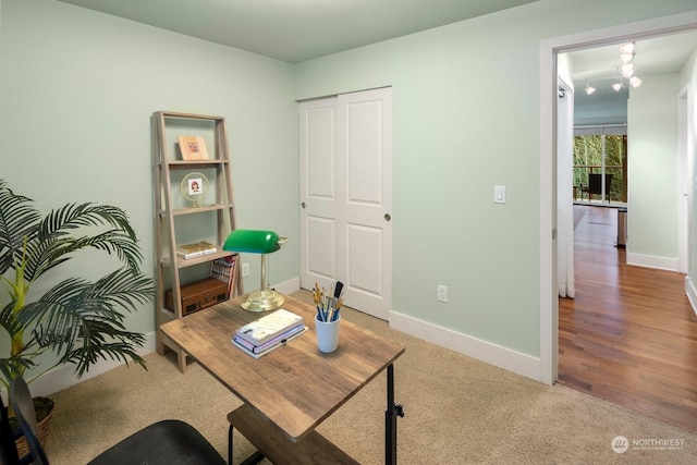 view of carpeted home office