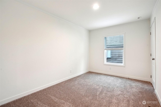 carpeted spare room with crown molding