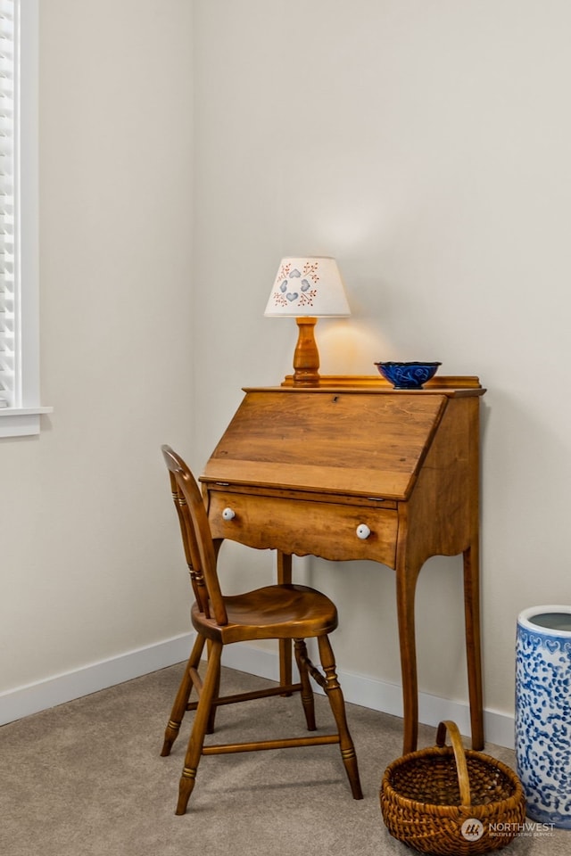 view of carpeted home office