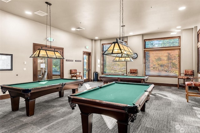 playroom featuring a wealth of natural light, carpet floors, and pool table