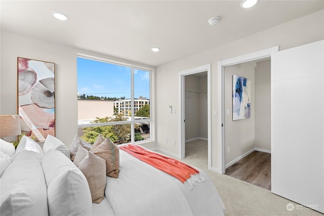 bedroom with a walk in closet and a closet