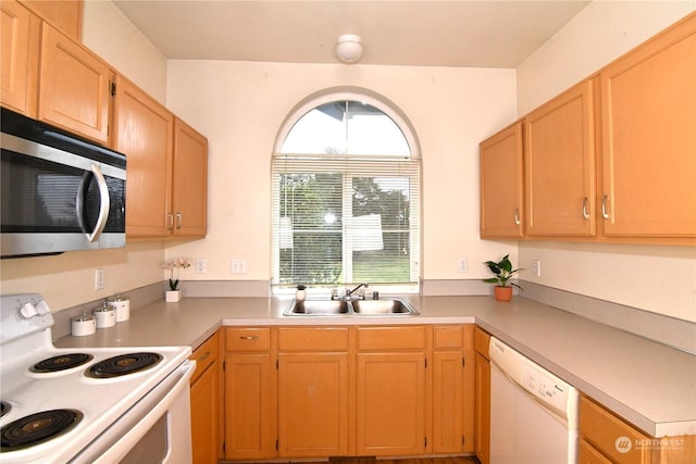 kitchen with sink and white appliances