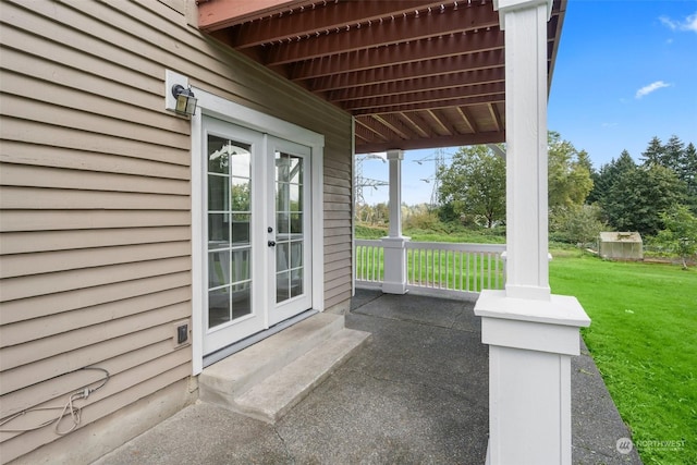 view of patio featuring french doors