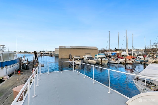 view of dock with a water view