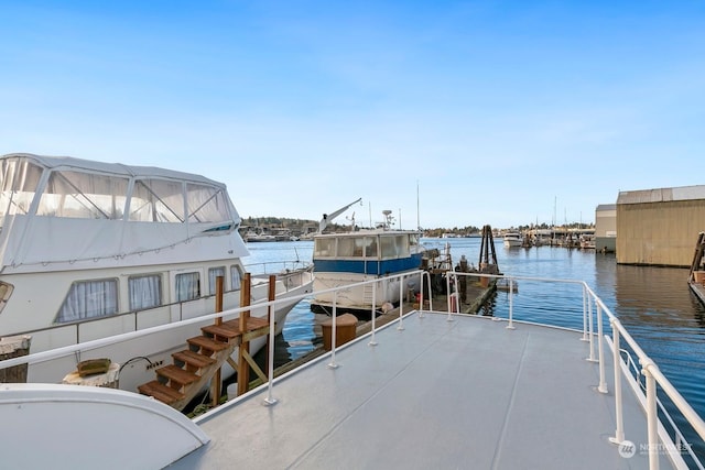 view of dock with a water view