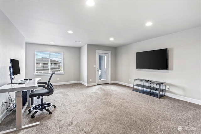 office area featuring carpet flooring