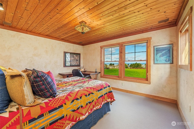 bedroom featuring wooden ceiling and ornamental molding