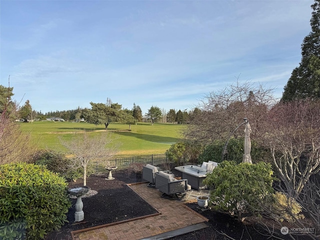 view of yard with a patio area and outdoor lounge area