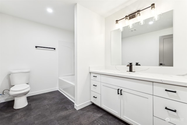 full bathroom with vanity, toilet, and shower / bathtub combination