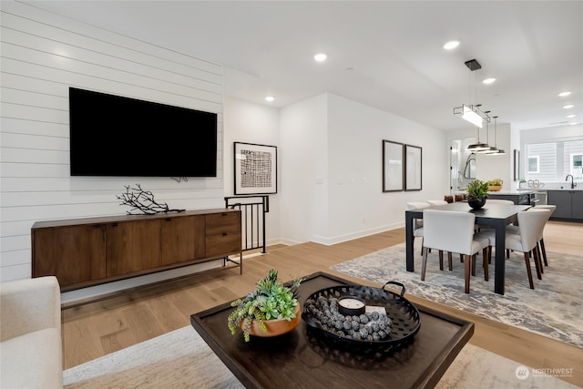 living room with light hardwood / wood-style floors