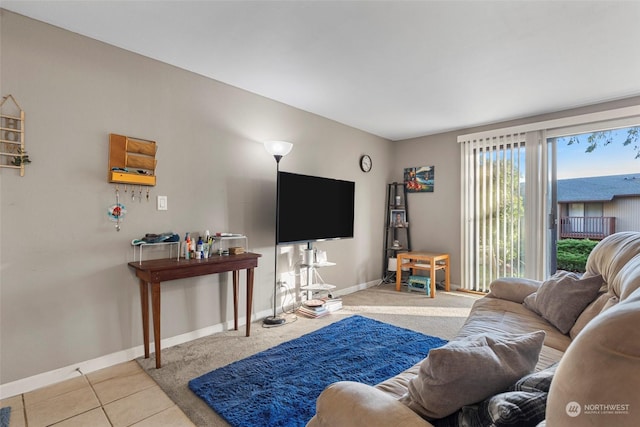 living room featuring light tile patterned floors