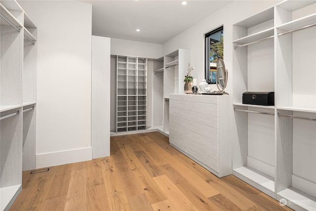 spacious closet featuring light hardwood / wood-style floors