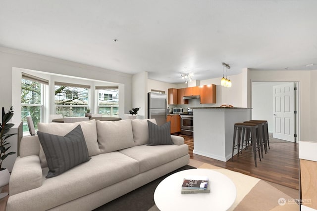 living room with light hardwood / wood-style flooring