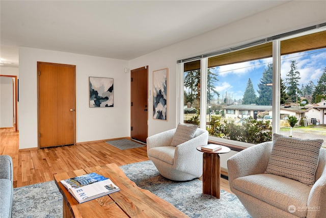 living room featuring a healthy amount of sunlight and light wood-type flooring