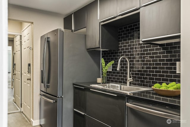 kitchen with sink, decorative backsplash, and appliances with stainless steel finishes