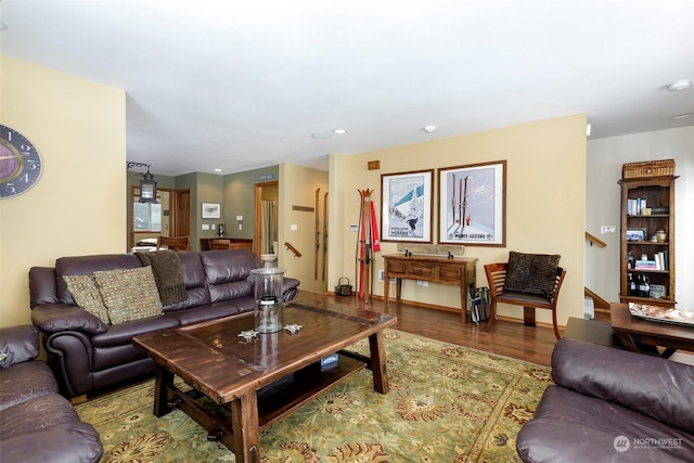 living room with hardwood / wood-style flooring