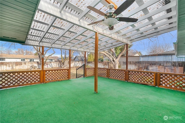 view of patio / terrace with a pergola and ceiling fan