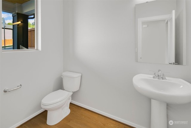 bathroom featuring sink, toilet, and hardwood / wood-style flooring