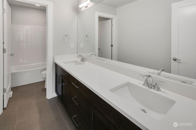 full bathroom with tile patterned flooring, vanity, toilet, and shower / washtub combination