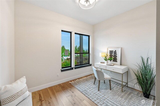 office area with hardwood / wood-style flooring