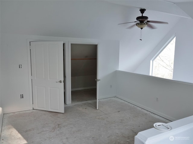 bedroom featuring vaulted ceiling and ceiling fan