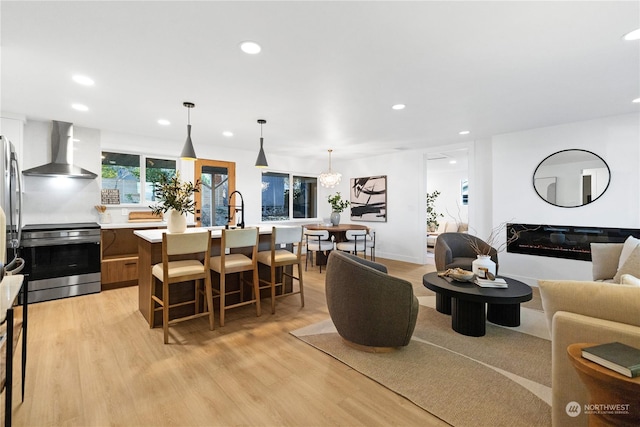 living room featuring light wood-type flooring