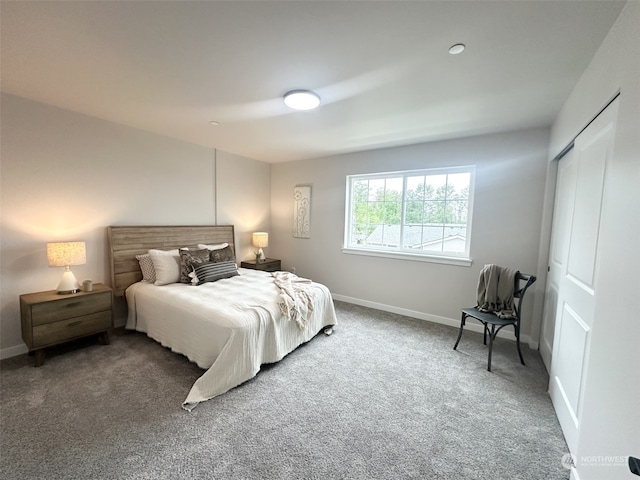 carpeted bedroom featuring a closet