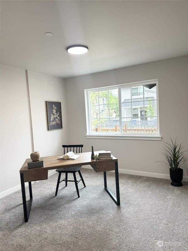 view of carpeted home office