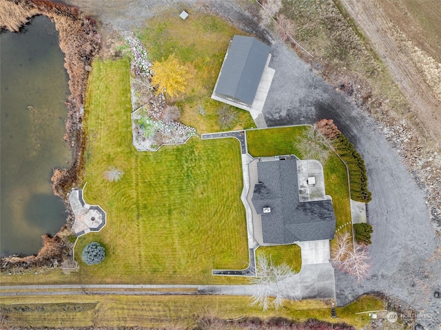 bird's eye view featuring a water view