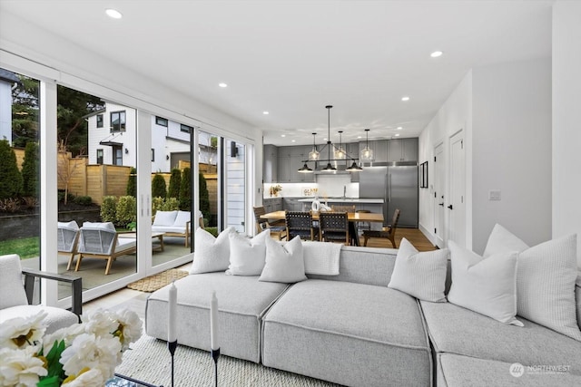 living room featuring light wood-type flooring