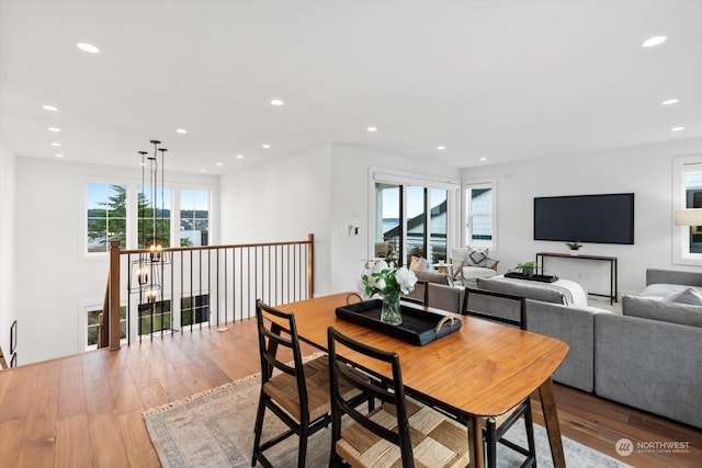 dining area with hardwood / wood-style flooring