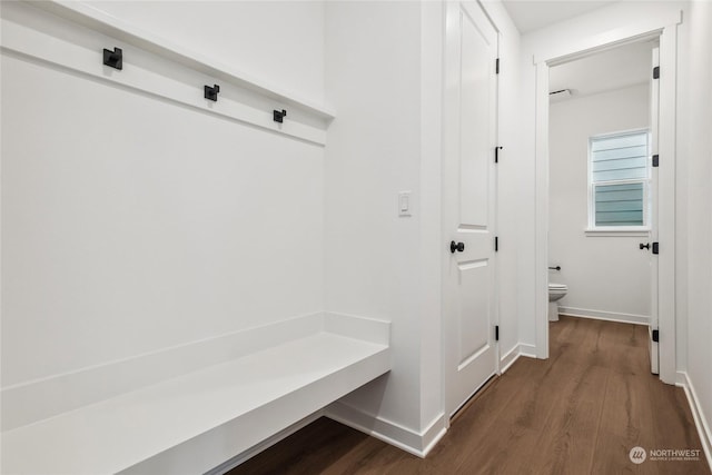 mudroom with dark hardwood / wood-style floors