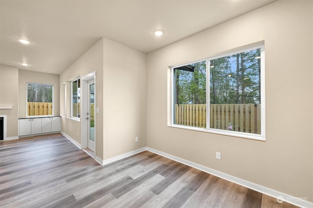 unfurnished room featuring a wealth of natural light and light hardwood / wood-style floors