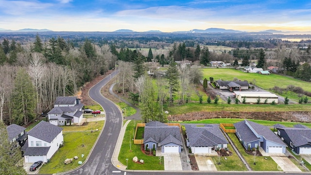 birds eye view of property featuring a mountain view